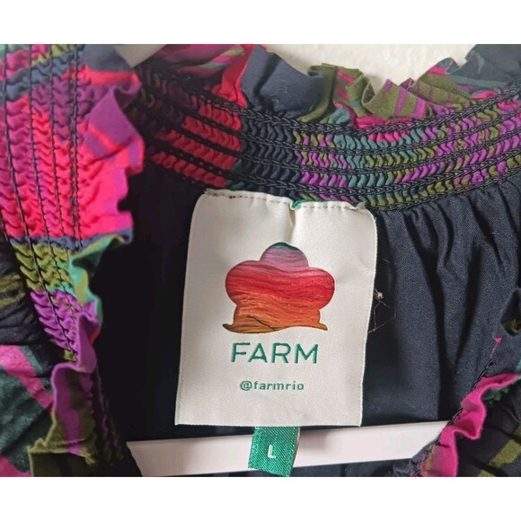 Farm Rio Anthropologie Puff Sleeve Midnight Leaves Mini Dress Size L - Picture 2 of 9